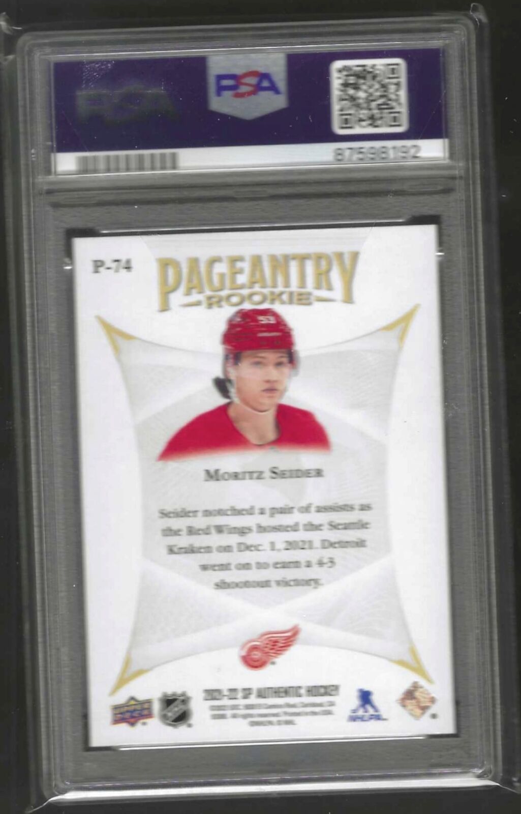 MORITZ SEIDER 2021 SP AUTHENTIC PAGEANTRY ROOKIE RC #74 PSA 10 GEM MINT #P-74