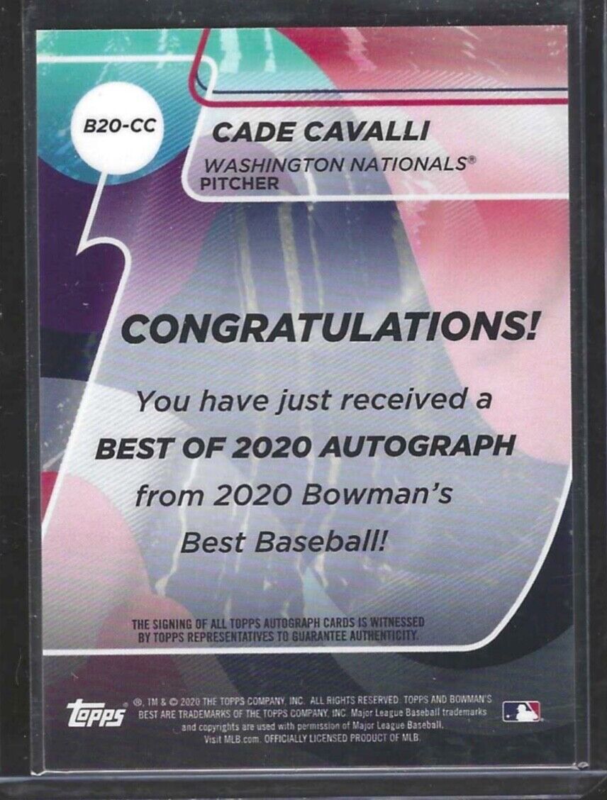 CADE CAVALLI 2020 BOWMANS BEST PROSPECT ON CARD AUTO #B20-CC