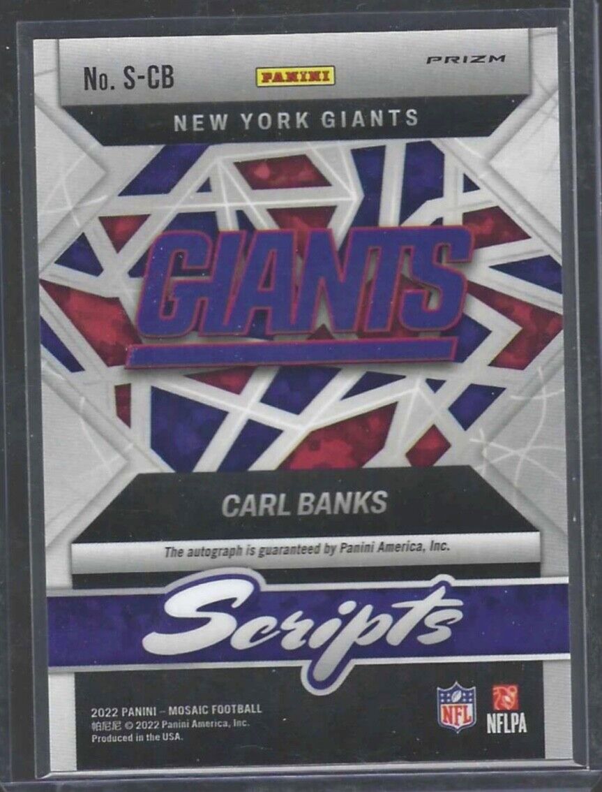 CARL BANKS 2022 PANINI MOSAIC SILVER PRIZM SCRIPTS AUTO #S-CB
