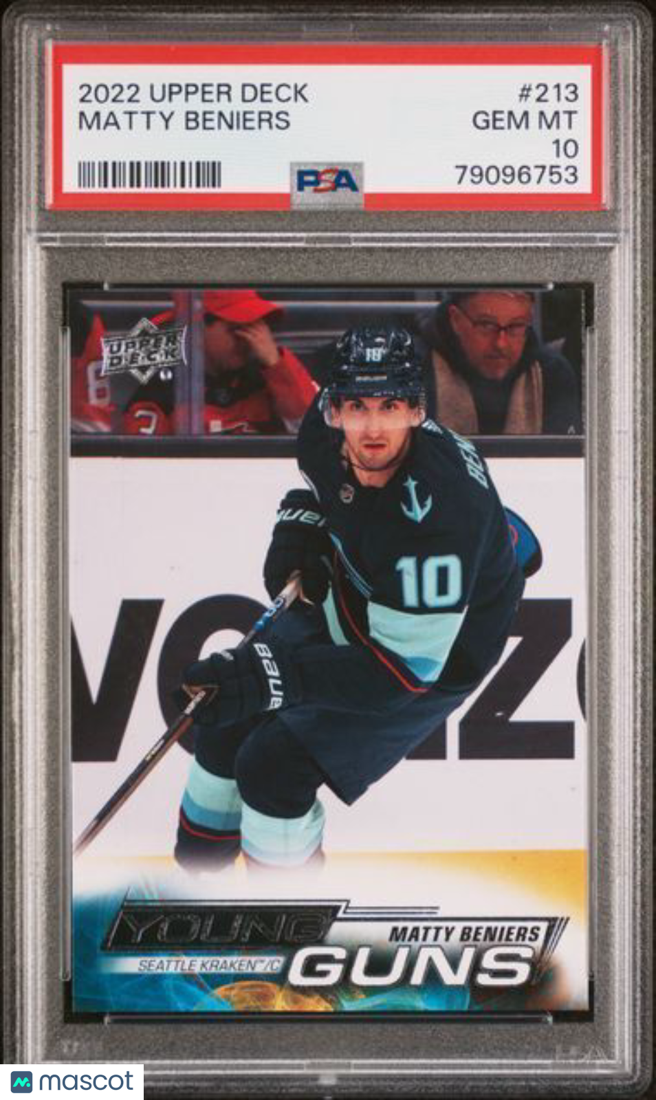 MATTY BENIERS 2022 UPPER DECK YOUNG GUNS ROOKIE RC #213 PSA 10 GEM MINT