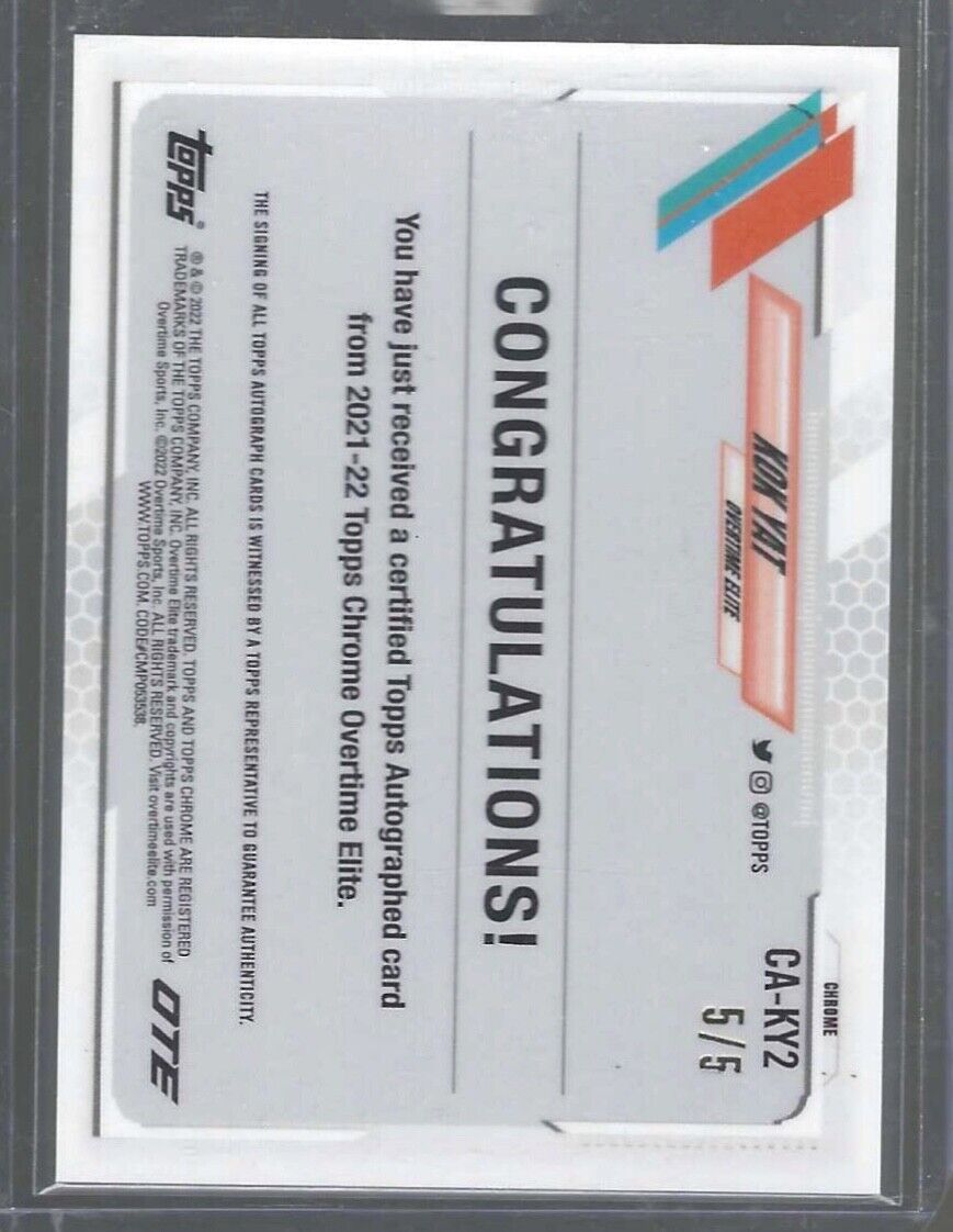 KOK YAT 2021-22 TOPPS CHROME OVERTIME ELITE RED REFRACTOR ROOKIE AUTO RC #D 5/5