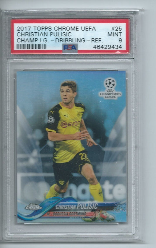 CHRISTIAN PULISIC 2017-18 TOPPS CHROME UEFA CHAMPIONS REFRACTOR RC #25 PSA 9