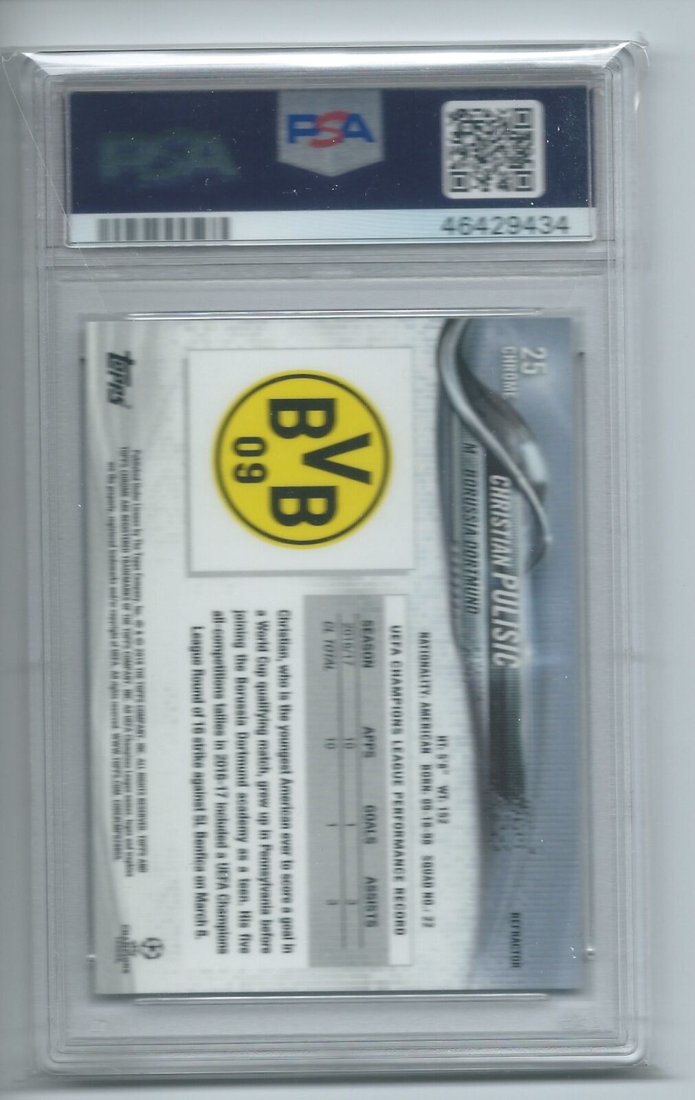 CHRISTIAN PULISIC 2017-18 TOPPS CHROME UEFA CHAMPIONS REFRACTOR RC #25 PSA 9