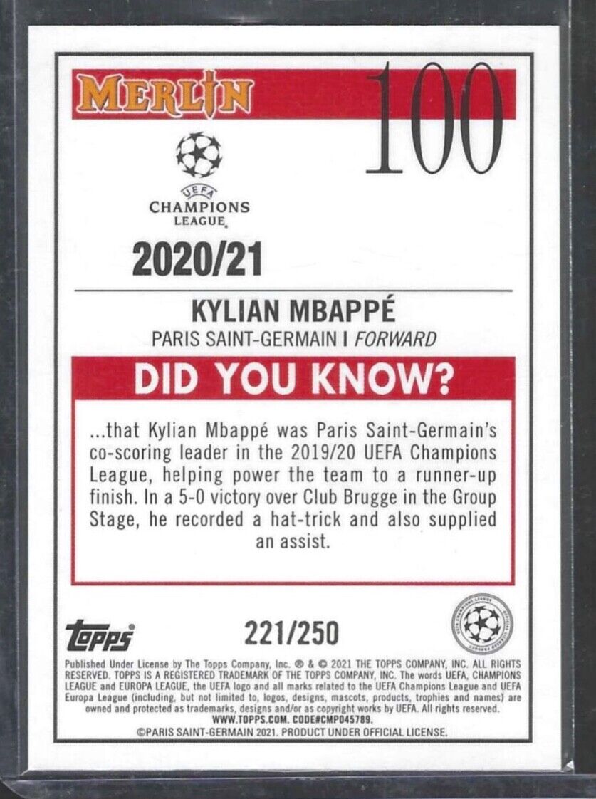 KYLIAN MBAPPE 2020-21 TOPPS MERLIN ATOMIC REFRACTOR #D 221/250