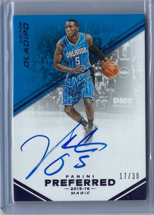 VICTOR OLADIPO 2015-16 PANINI PREFERRED PURPLE ON CARD AUTO #D 17/30