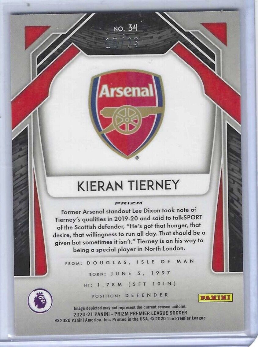 KIERAN TIERNEY 2020-21 PANINI PRIZM EPL SILVER CRACKED ICE PRIZMS #D 10/23