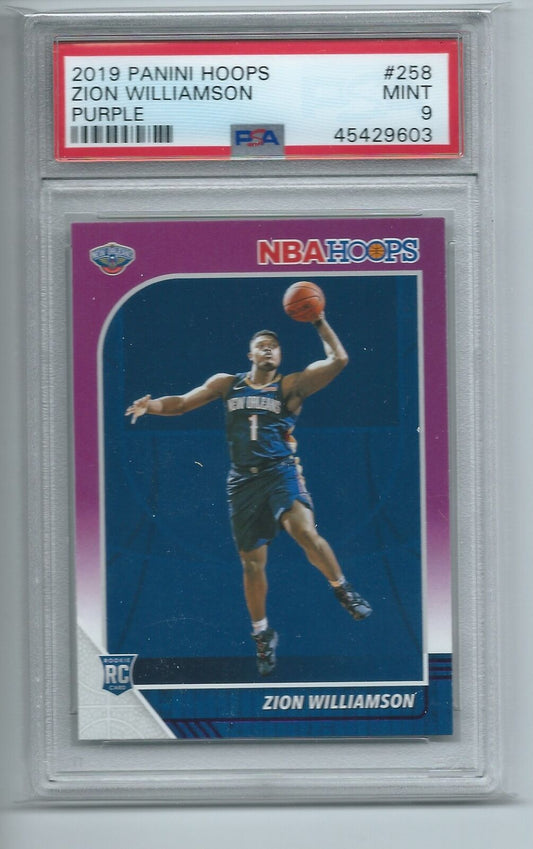 ZION WILLIAMSON 2019-20 PANINI HOOPS PURPLE SP ROOKIE RC #258 PSA 9 MINT
