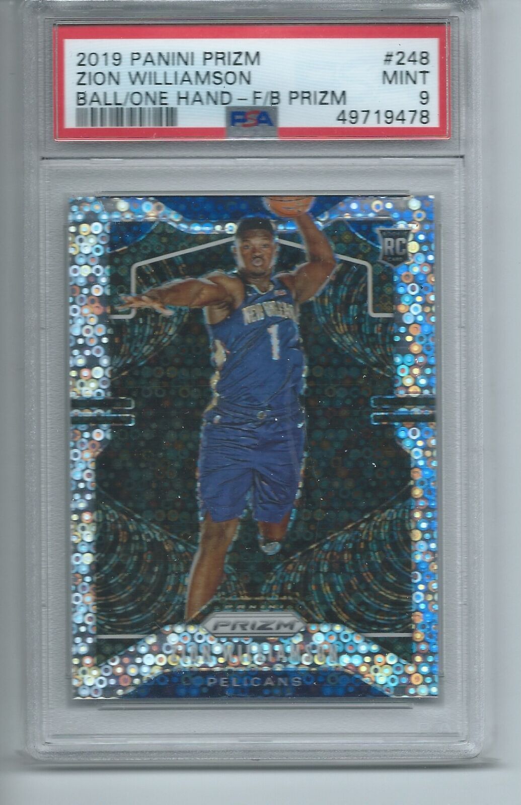 ZION WILLIAMSON 2019-20 PANINI PRIZM FAST BREAK PHOTO VARIATION RC #248 PSA 9