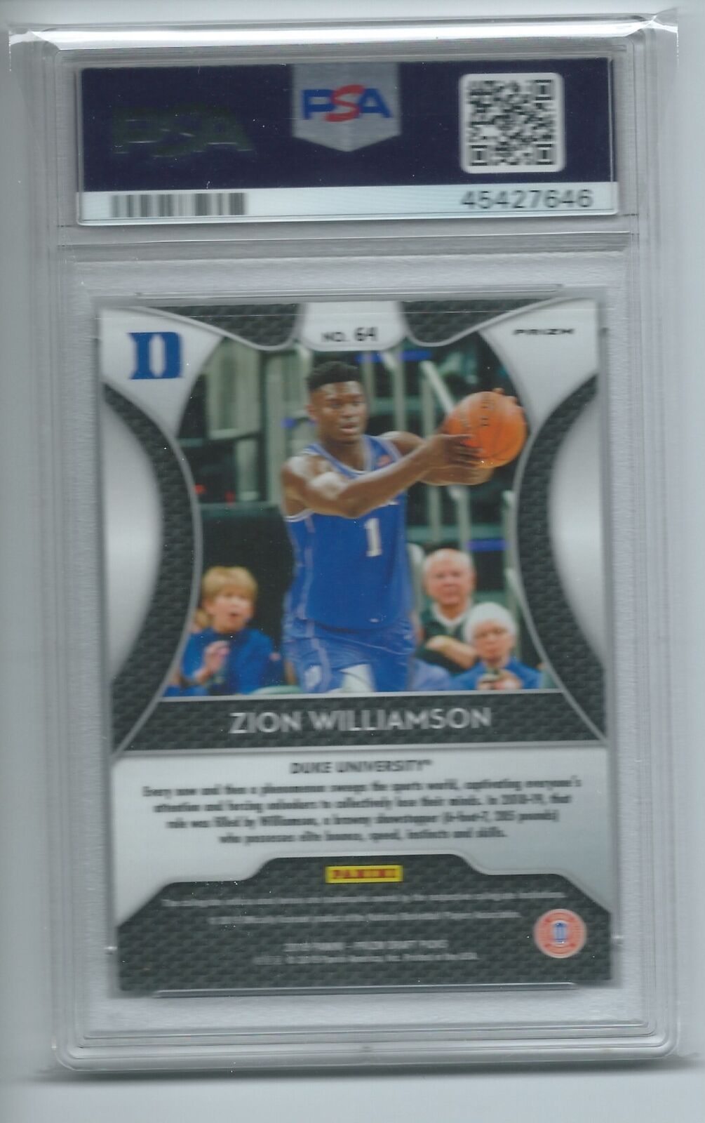 ZION WILLIAMSON 2019-20 PANINI PRIZM DRAFT PICKS SILVER PRIZM RC #64 PSA 9 MINT