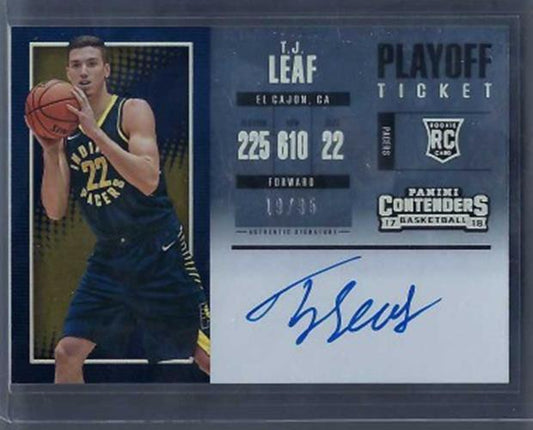 TJ LEAF 2017-18 PANINI CONTENDERS PLAYOFF TICKET ON CARD AUTO RC #D 19/35