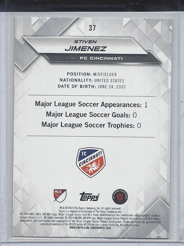 STIVEN JIMENEZ 2024 TOPPS MLS SUPERSTARS PURPLE ULTRA RARE RC #D 18/99