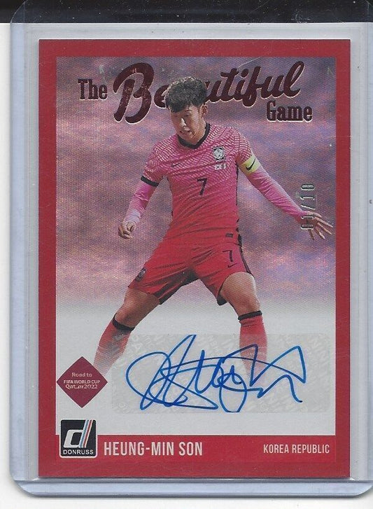 HEUNG-MIN SON 2021-22 DONRUSS ROAD TO QATAR THE BEAUTIFUL GAME AUTO RED #D 1/10