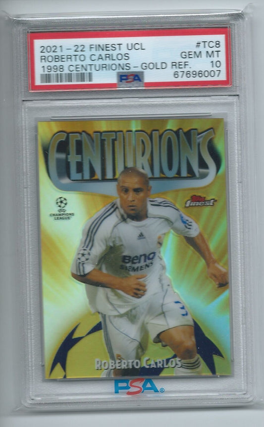 ROBERTO CARLOS 2021-22 FINEST UCL 1998 CENTURIONS GOLD REFRACTOR /50 PSA 10