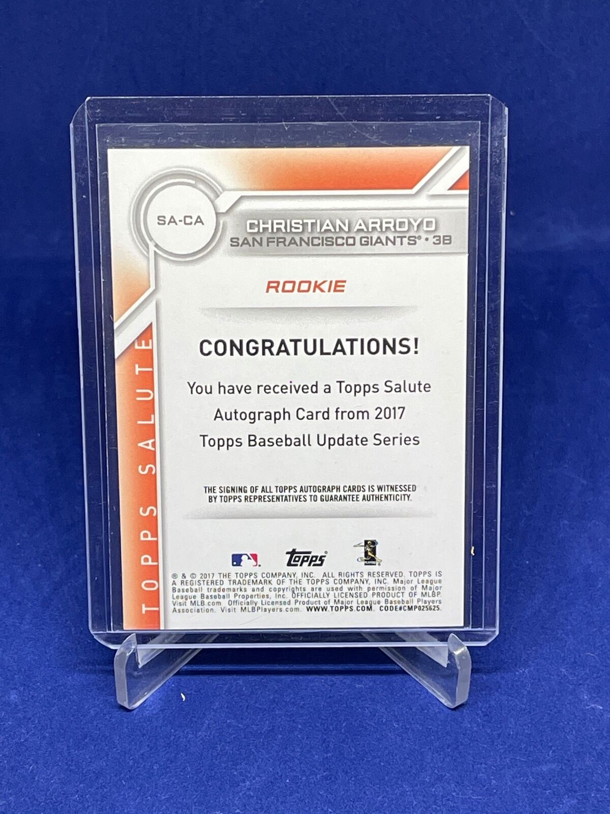 CHRISTIAN ARROYO 2017 TOPPS UPDATE SALUTE ROOKIE AUTO RC