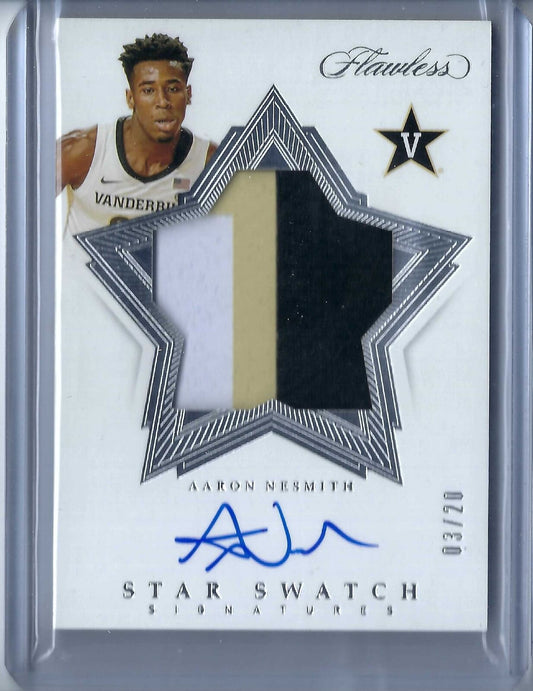 AARON NESMITH 2019-20 PANINI FLAWLESS STAR SWATCH ON CARD AUTO PATCH RC #D 3/20