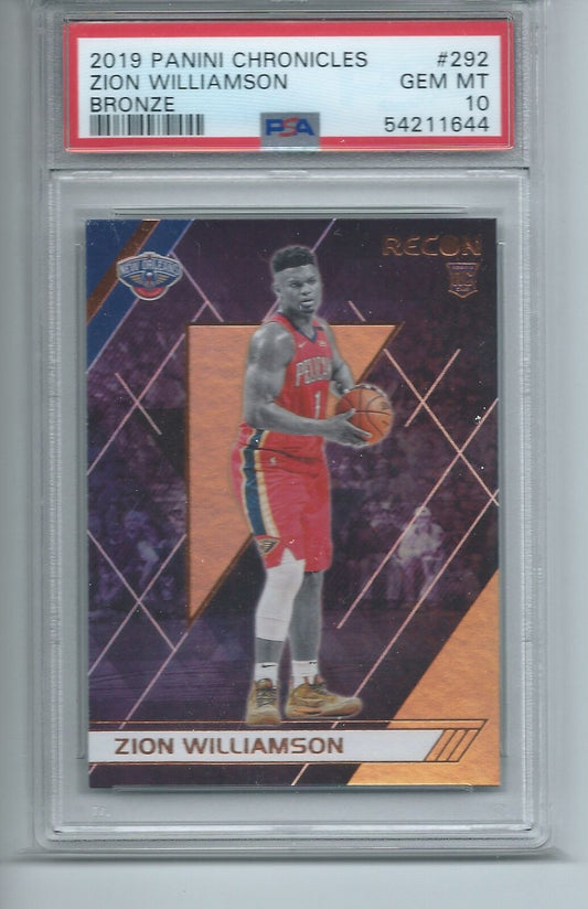 ZION WILLIAMSON 2019-20 PANINI CHRONICLES RECON BRONZE RC #292 PSA 10 GEM MINT