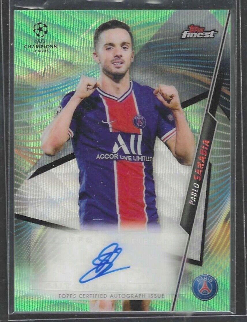 PABLO SARABIA 2020-21 TOPPS FINEST UCL GREEN WAVE REFRACTOR AUTO #D 73/99