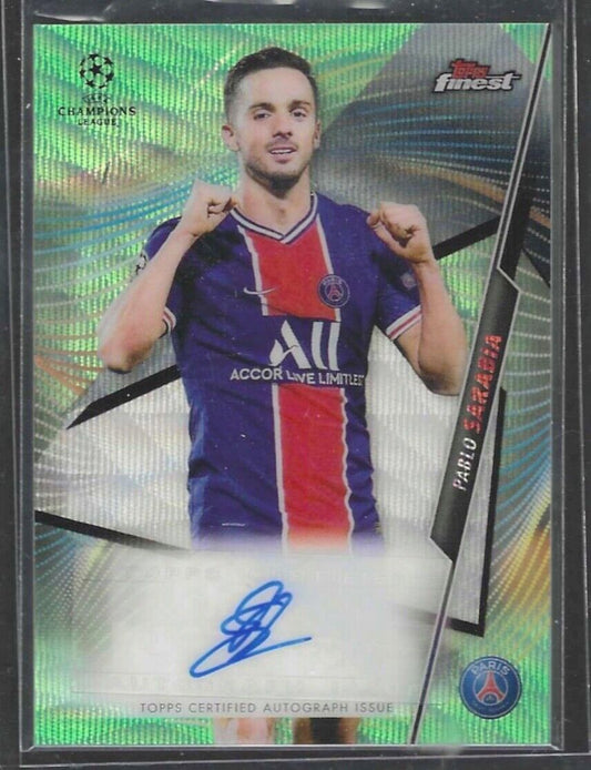PABLO SARABIA 2020-21 TOPPS FINEST UCL GREEN WAVE REFRACTOR AUTO #D 73/99
