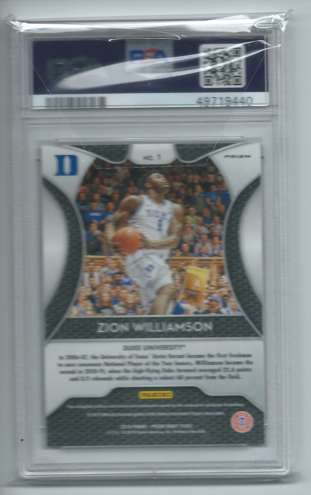 ZION WILLIAMSON 2019-20 PANINI PRIZM DRAFT PICKS SILVER PRIZM RC #1 PSA 9 MINT