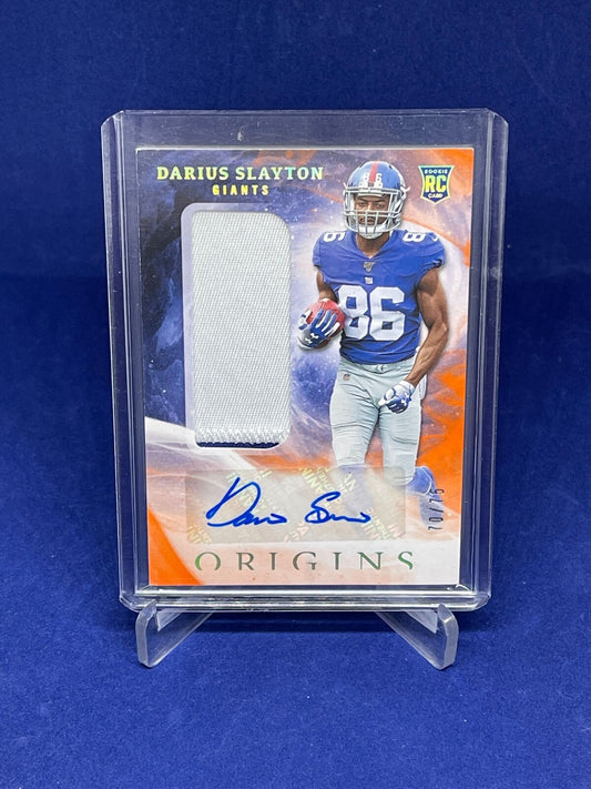 DARIUS SLAYTON 2019 PANINI ORIGINS PATCH AUTO ROOKIE RC ORANGE #D 70/75