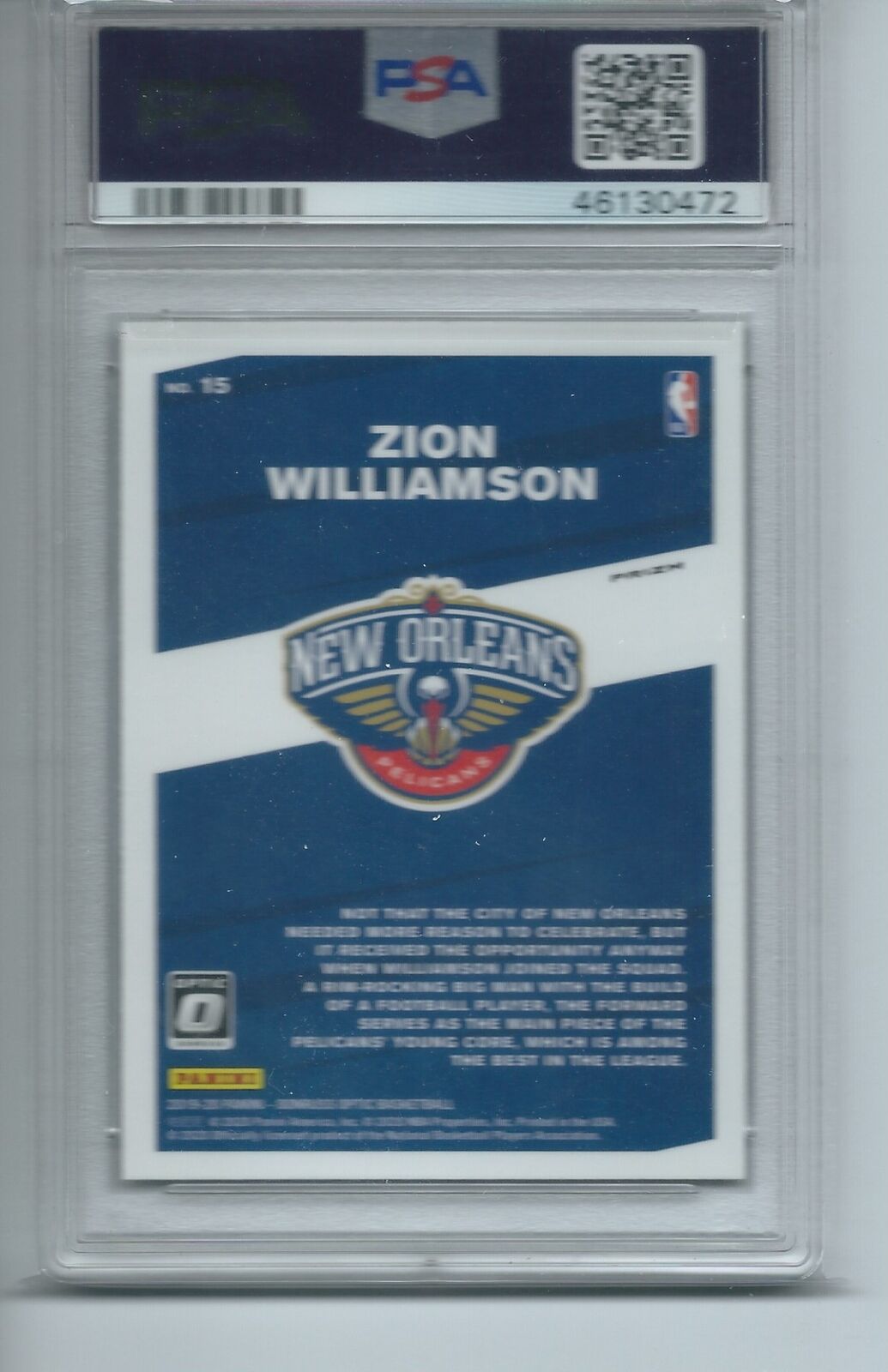 ZION WILLIAMSON 2019-20 DONRUSS OPTIC MY HOUSE! PURPLE PRIZM RC #15 PSA 10 GEM