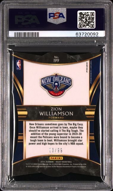 ZION WILLIAMSON 2019-20 PANINI SELECT DIE CUT PURPLE PRIZM RC #D 23/99 PSA 10