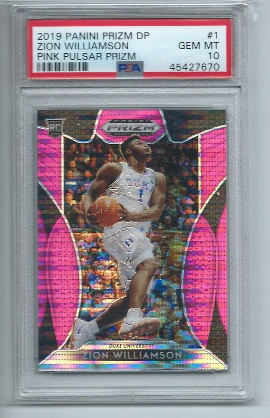 ZION WILLIAMSON 2019-20 PANINI PRIZM DRAFT PICKS PINK PULSAR PRIZM RC #1 PSA 10