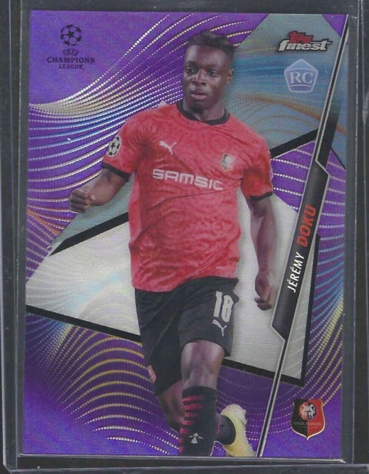 JEREMY DOKU 2020-21 TOPPS FINEST PURPLE REFRACTOR ROOKIE RC #D 195/250