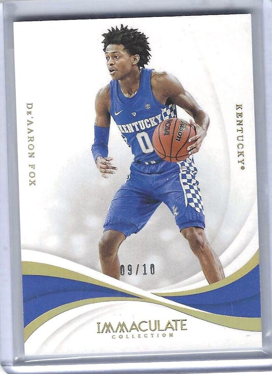 DE'AARON FOX 2019-20 PANINI IMMACULATE COLLEGIATE GOLD #D 09/10