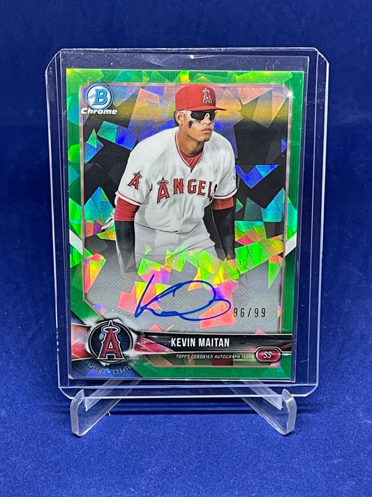 KEVIN MAITAN 2018 BOWMAN CHROME GREEN ON CARD ATOMIC REFRACTOR AUTO #D 96/99