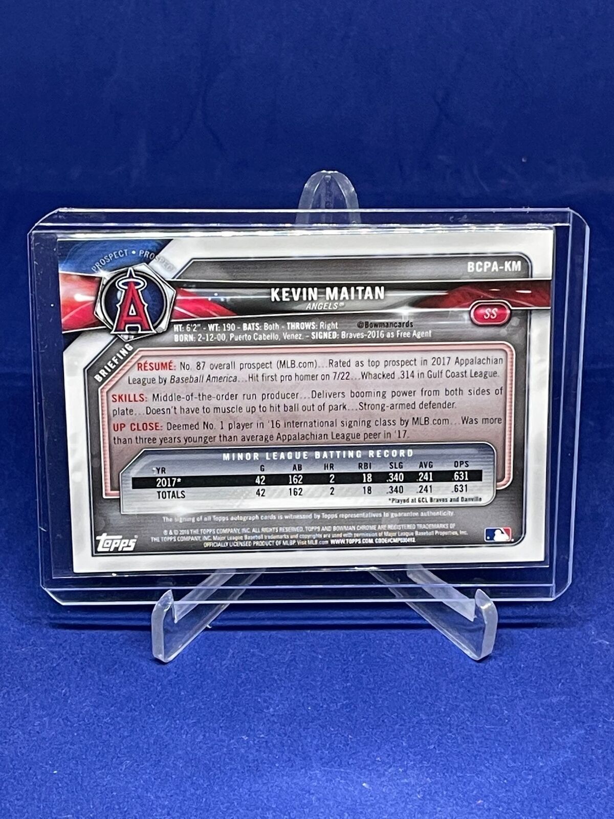 KEVIN MAITAN 2018 BOWMAN CHROME GREEN ON CARD ATOMIC REFRACTOR AUTO #D 96/99