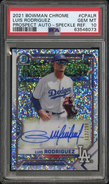 LUIS RODRIGUEZ 2021 BOWMAN CHROME 1ST SPECKLE REFRACTOR AUTO /299 PSA 10 GEM