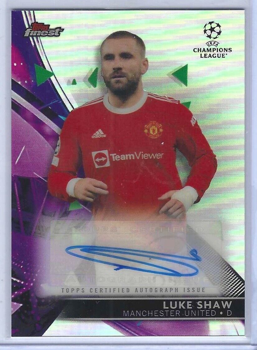 LUKE SHAW 2021-22 TOPPS FINEST UCL SILVER REFRACTOR AUTO #BA-LS