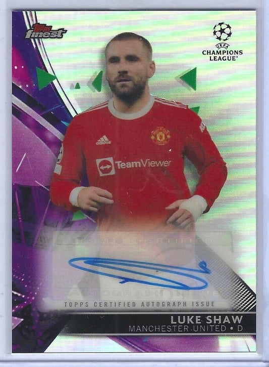 LUKE SHAW 2021-22 TOPPS FINEST UCL SILVER REFRACTOR AUTO #BA-LS