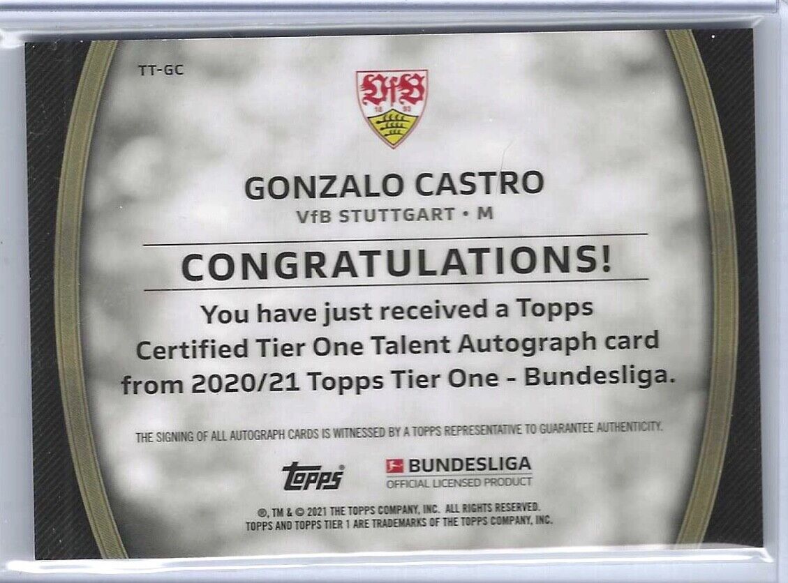 GONZALO CASTRO 2020-21 TOPPS TIER ONE BUNDESLIGA TALENT AUTO #D 038/100