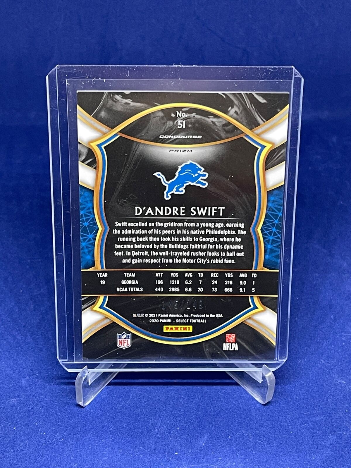 D'ANDRE SWIFT 2020 PANINI SELECT CONCOURSE MAROON PRIZM ROOKIE RC #D 145/149