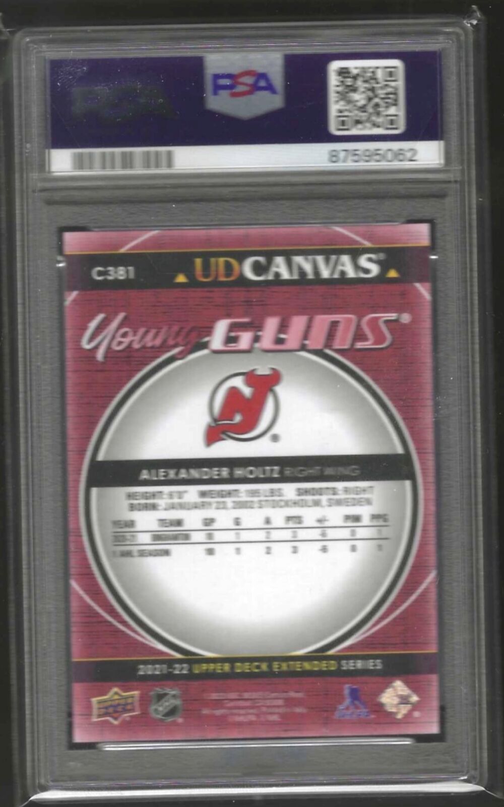 ALEXANDER HOLTZ 2021 UD YOUNG GUNS CANVAS ROOKIE RC PSA 10 GEM MINT #C381