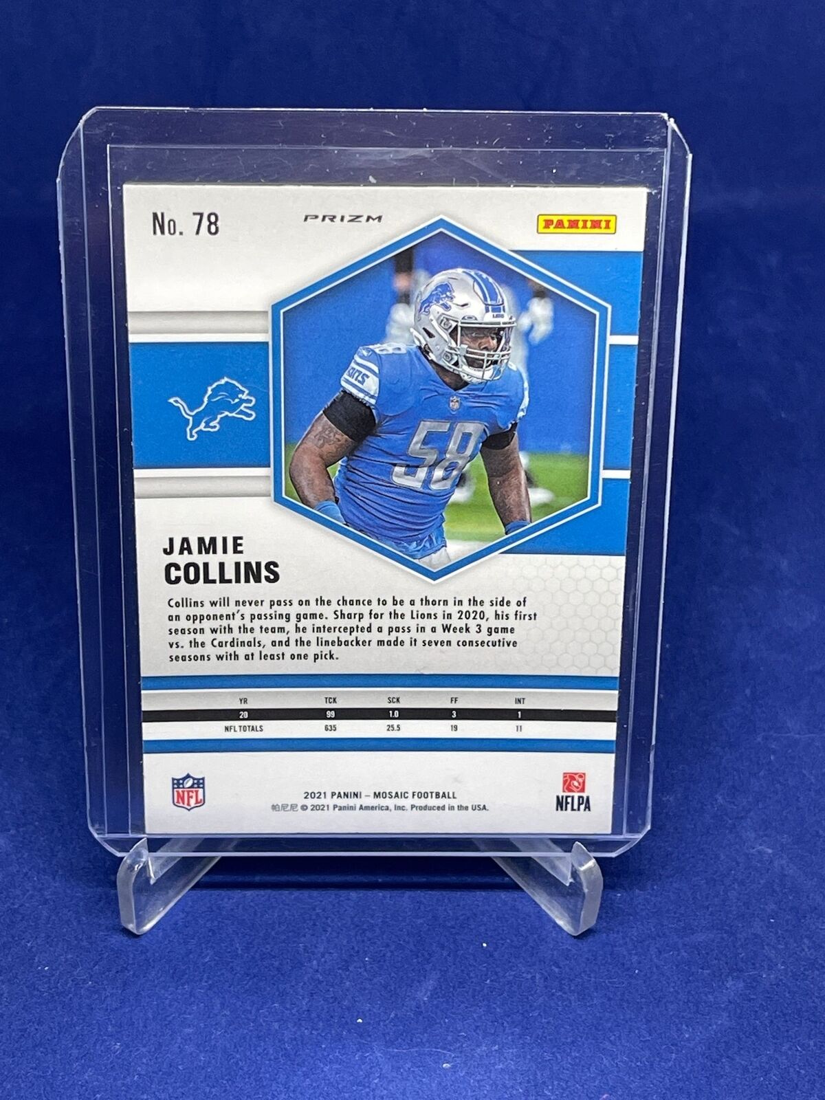 JAMIE COLLINS 2021 PANINI MOSAIC HONEYCOMB PRIZM SP #78
