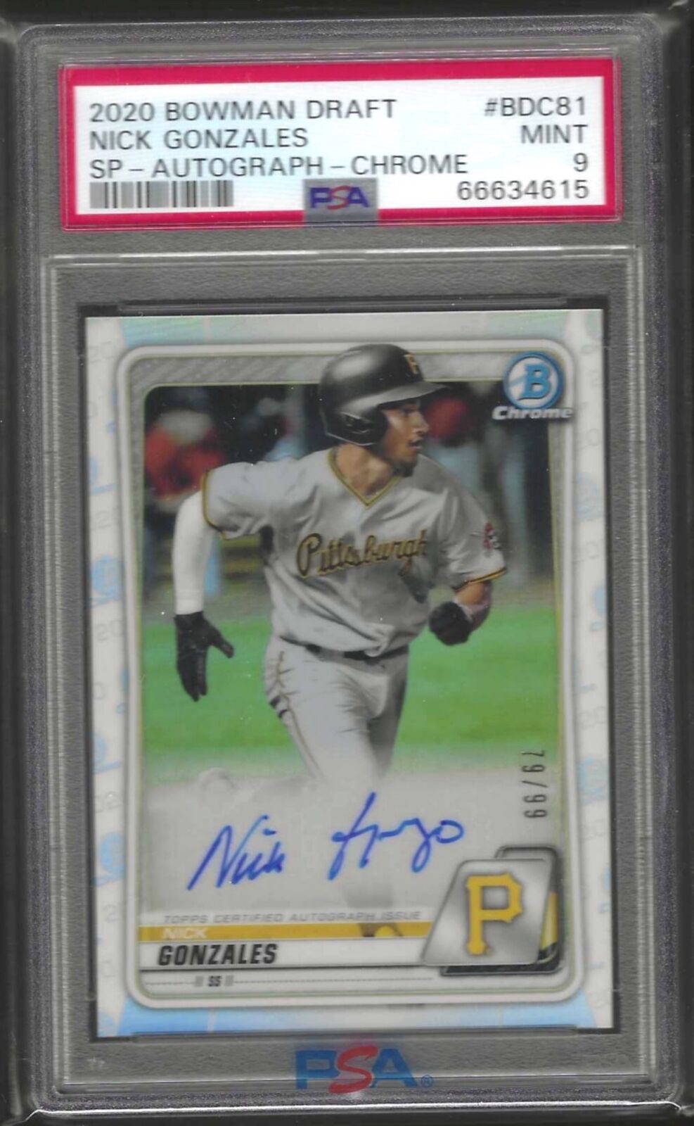 NICK GONZALES 2020 BOWMAN CHROME SSP SP REFRACTOR PROSPECT AUTO /99 PSA 9 MINT