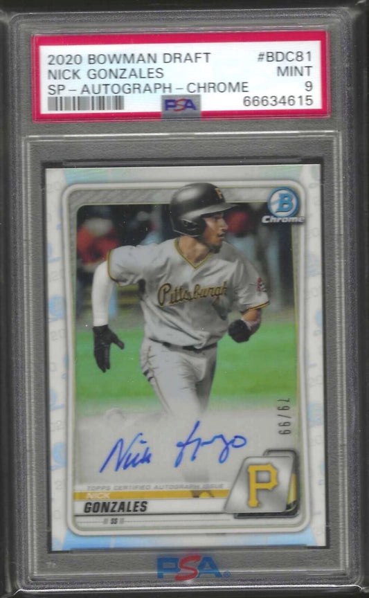 NICK GONZALES 2020 BOWMAN CHROME SSP SP REFRACTOR PROSPECT AUTO /99 PSA 9 MINT