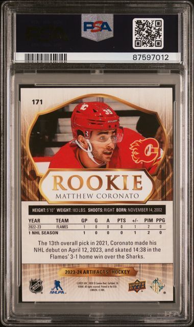 MATTHEW CORONATO 2023 UPPER DECK ARTIFACTS WOOD RC #171 PSA 10 GEM MINT POP 1/1