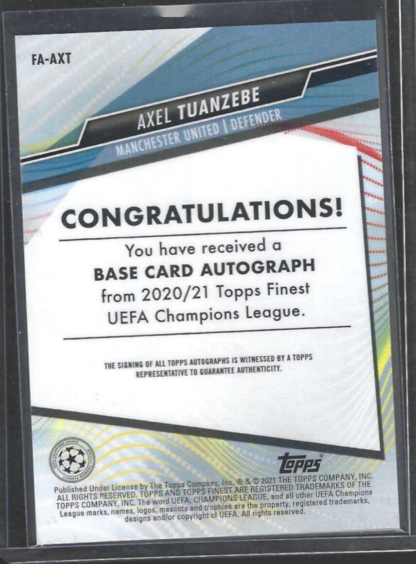 AXEL TUANZEBE 2020-21 TOPPS FINEST UCL SILVER REFRACTOR AUTO #FA-AXT