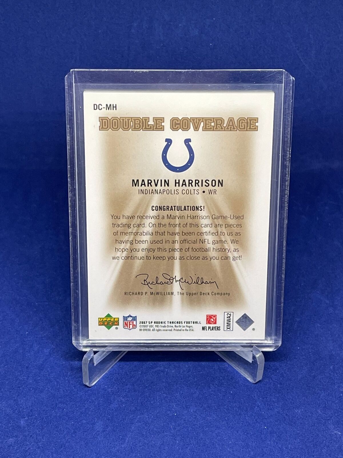 MARVIN HARRISON 2007 SP ROOKIE THREADS DOUBLE COVERAGE DUAL PATCH