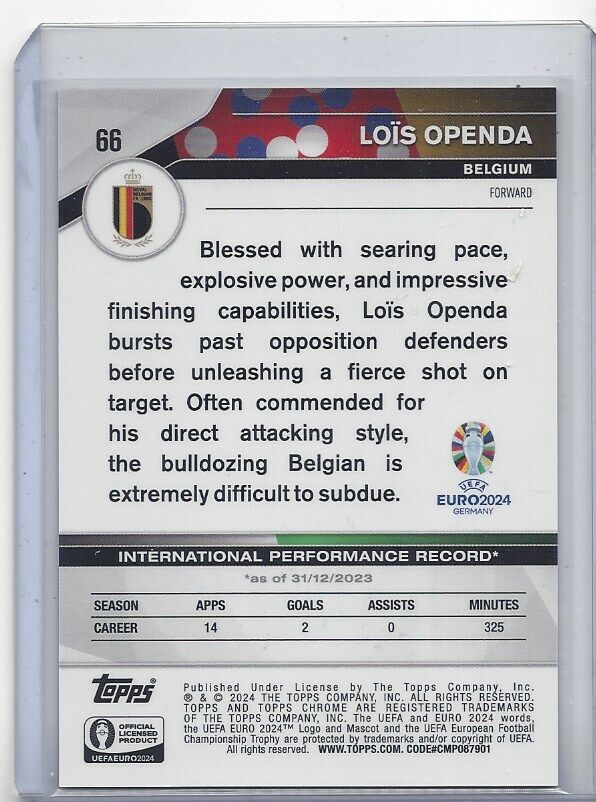 LOIS OPENDA 2023-24 TOPPS CHROME EURO COLOR MATCH REFRACTOR #D 30/99