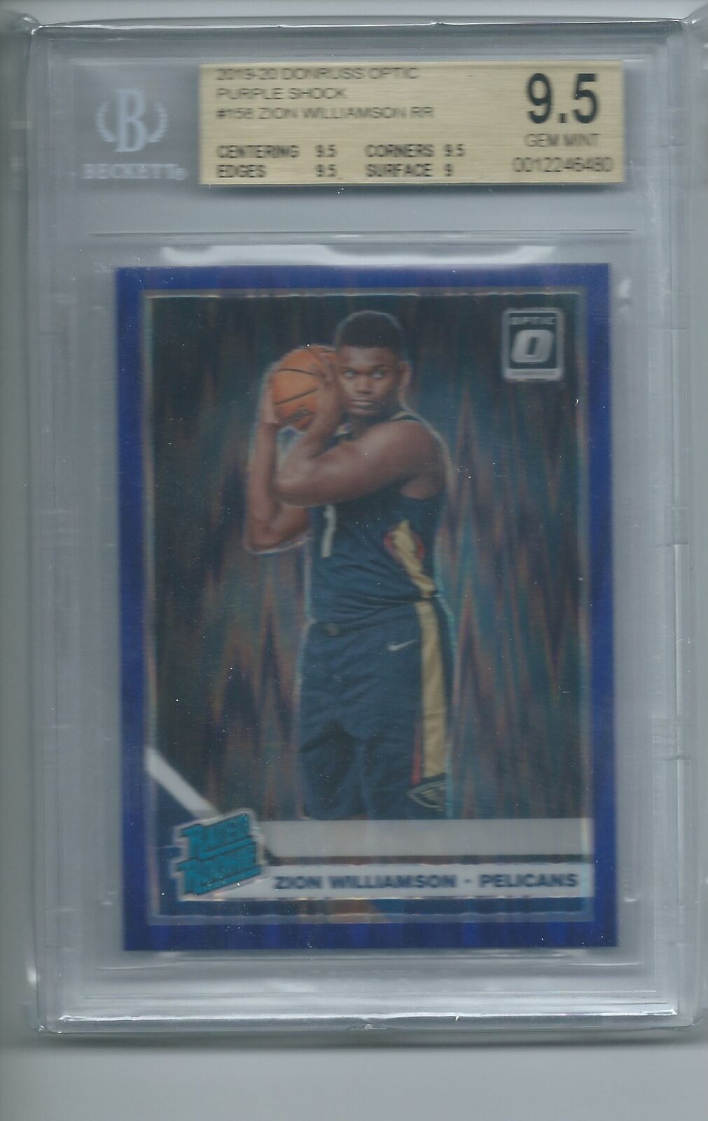 ZION WILLIAMSON 2019-20 PANINI DONRUSS OPTIC PURPLE SHOCK RC #158 BGS 9.5 GEM
