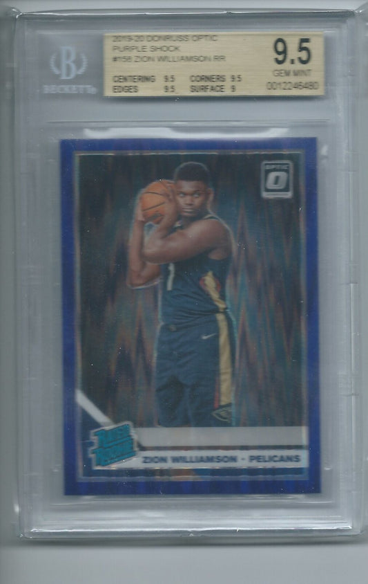 ZION WILLIAMSON 2019-20 PANINI DONRUSS OPTIC PURPLE SHOCK RC #158 BGS 9.5 GEM