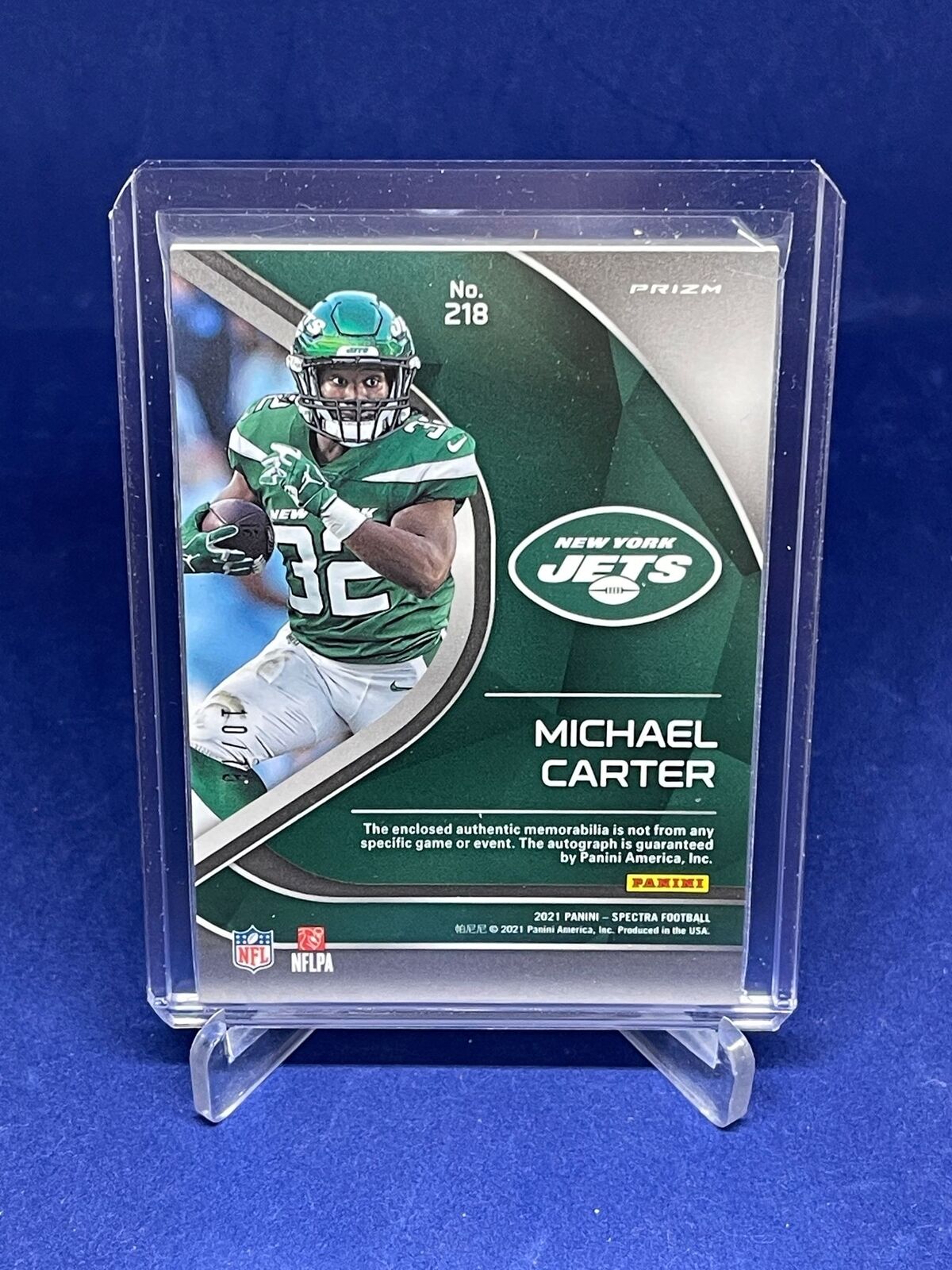 MICHAEL CARTER 2021 PANINI SPECTRA RPA PRIZM PATCH AUTO ROOKIE RC #D 10/75