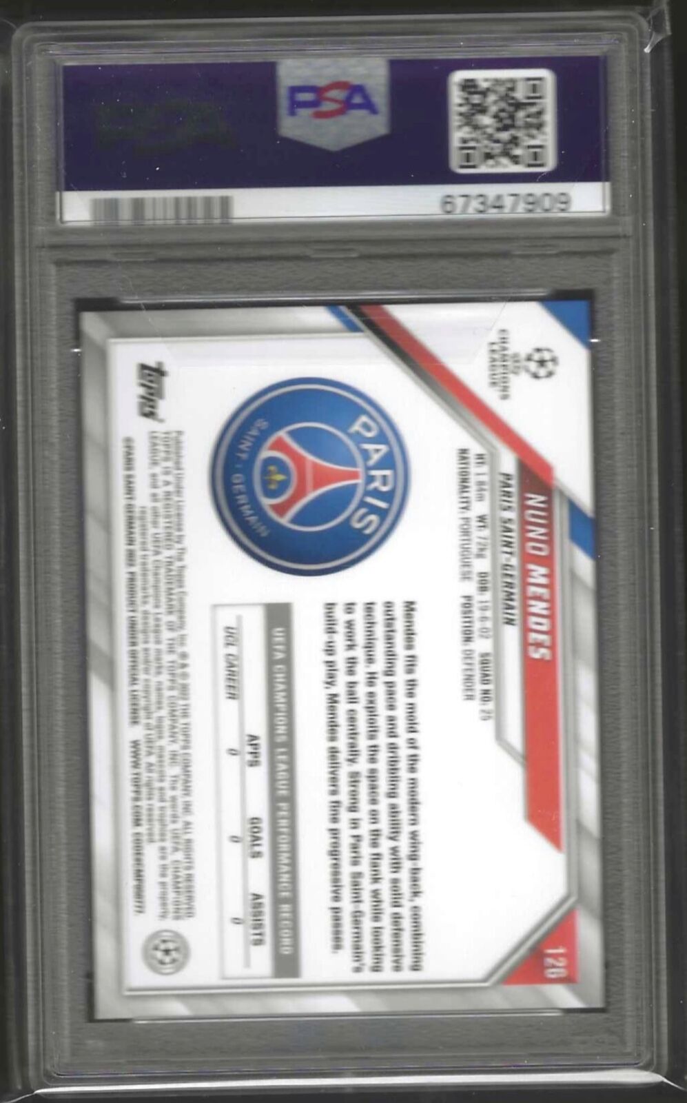 NUNO MENDES 2021-22 TOPPS STARBALL FOIL ROOKIE RC #126 PSA 10 GEM MINT POP 3