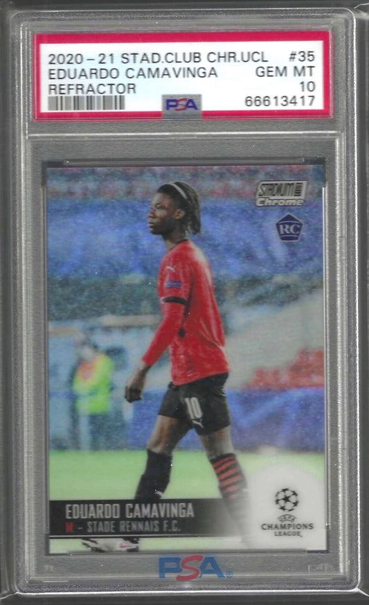EDUARDO CAMAVINGA 2020-21 STADIUM CLUB REFRACTOR CHROME RC #35 PSA 10 POP 15