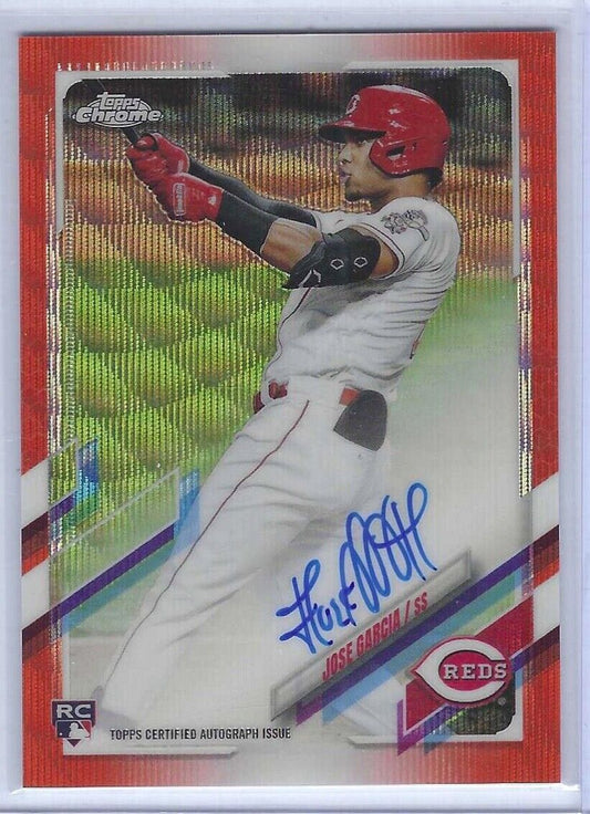 JOSE GARCIA 2021 TOPPS CHROME ORANGE WAVE REFRACTOR ROOKIE AUTO RC #D 20/25